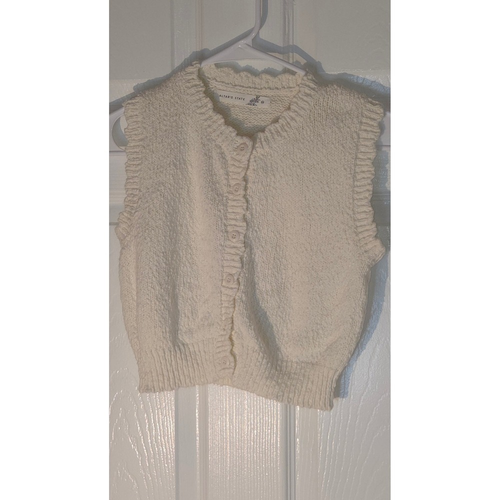 Altar'd State Ivory Cotton Knit Button Front Sweater Vest XS 80967